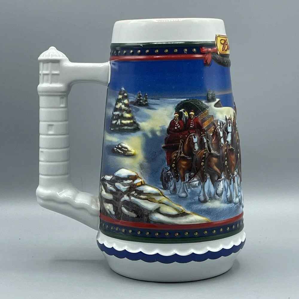 Vintage Budweiser‎ Stein Beer 2002 Guiding the Way Home Lighthouse Christmas